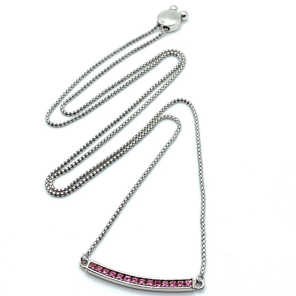 Michael Hill Sterling Silver & Pink Cz Curved Bar Adjustable Bolo Necklace 26”